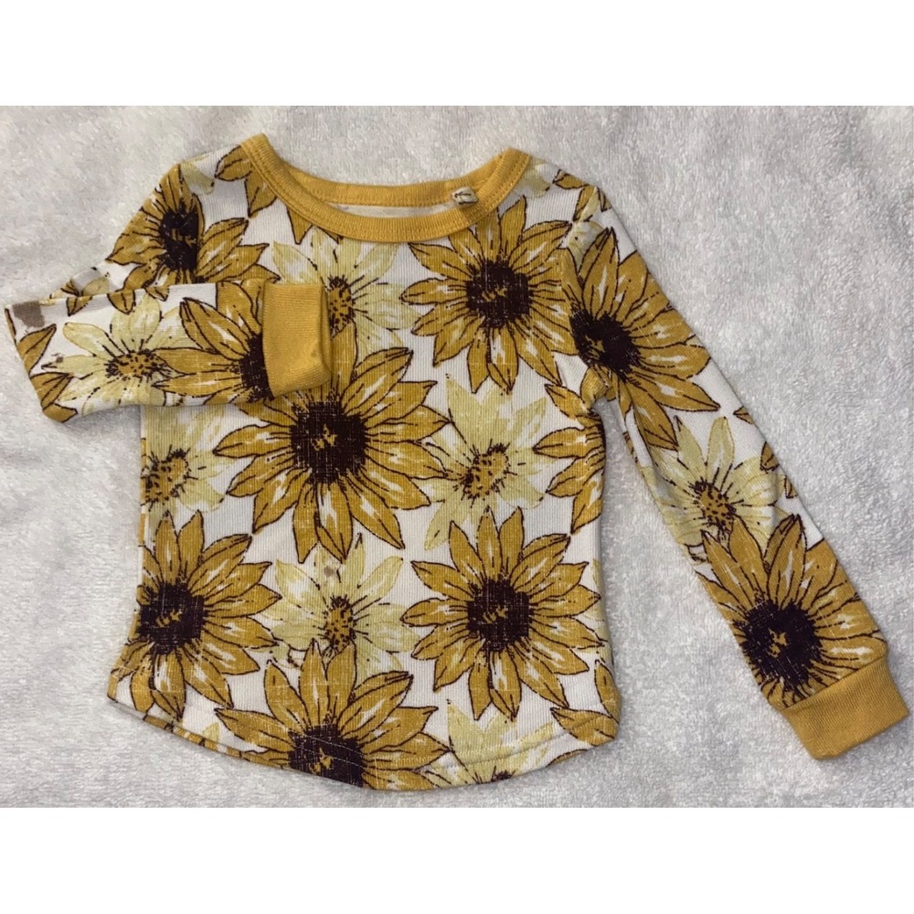 Jessica Simpson Toddler Girls 2T Sunflower Thermal Pajama Set Yellow White 2pc
